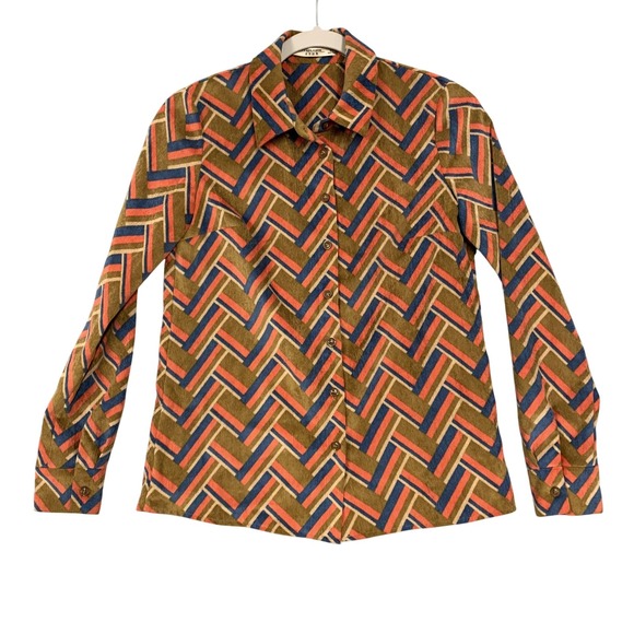 FANSILANEN Tops - FANSILANEN Shirt Womens XS Multicolor Corduroy Geometric Button Up Long Sleeve